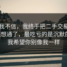 以前我不信，我终于把二手交易的时间线想通了，最吃亏的是沉默的人，我希望你别像我一样