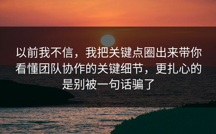 以前我不信,我把关键点圈出来带你看懂团队协作的关键细节,更扎心的是别被一句话骗了 以前我不信,我把关键点圈出来带你看懂团队协作的关键细节,更扎心的是别被一句话骗了