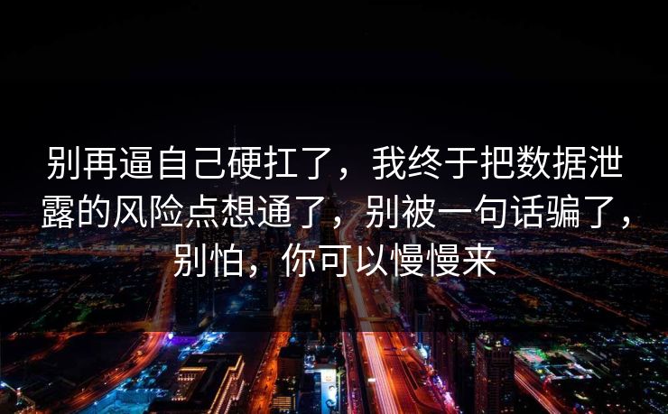 别再逼自己硬扛了,我终于把数据泄露的风险点想通了,别被一句话骗了,别怕,你可以慢慢来 别再逼自己硬扛了,我终于把数据泄露的风险点想通了,别被一句话骗了,别怕,你可以慢慢来