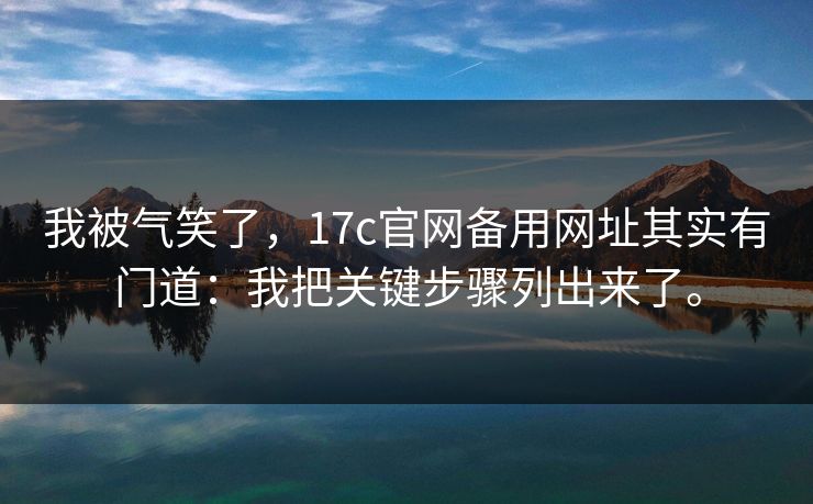 我被气笑了，17c官网备用网址其实有门道：我把关键步骤列出来了。