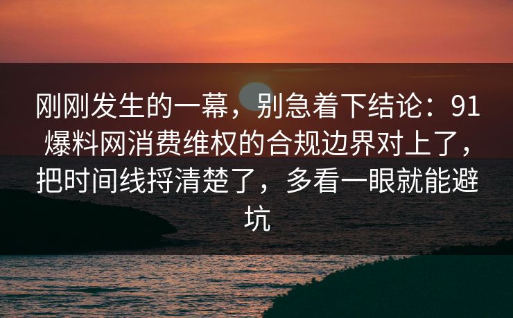 刚刚发生的一幕，别急着下结论：91爆料网消费维权的合规边界对上了，把时间线捋清楚了，多看一眼就能避坑