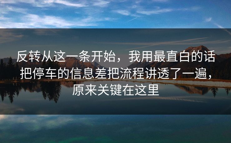 反转从这一条开始，我用最直白的话把停车的信息差把流程讲透了一遍，原来关键在这里